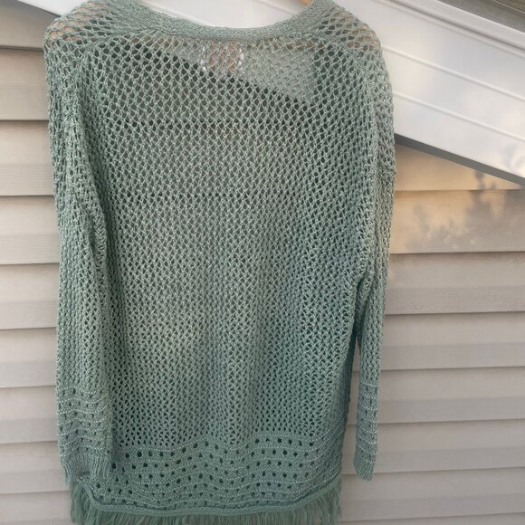 Mint Green BOHO Audrey Parks Fringe Sweater - great color! - Like New! - Picture 6 of 6